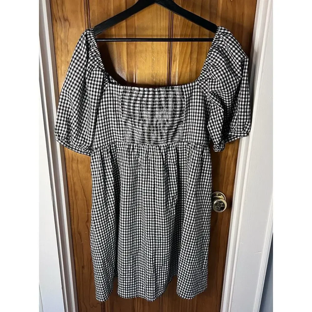 Pomander Place Black & White Gingham Puff-Sleeve Mini Dress